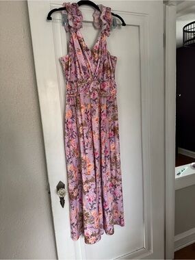 Grace Karin Lilac Floral Ruffle Strap Maxi Dress